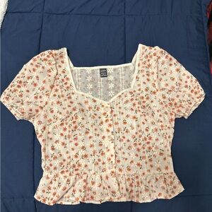 SHEIN White and Orange Floral Blouse